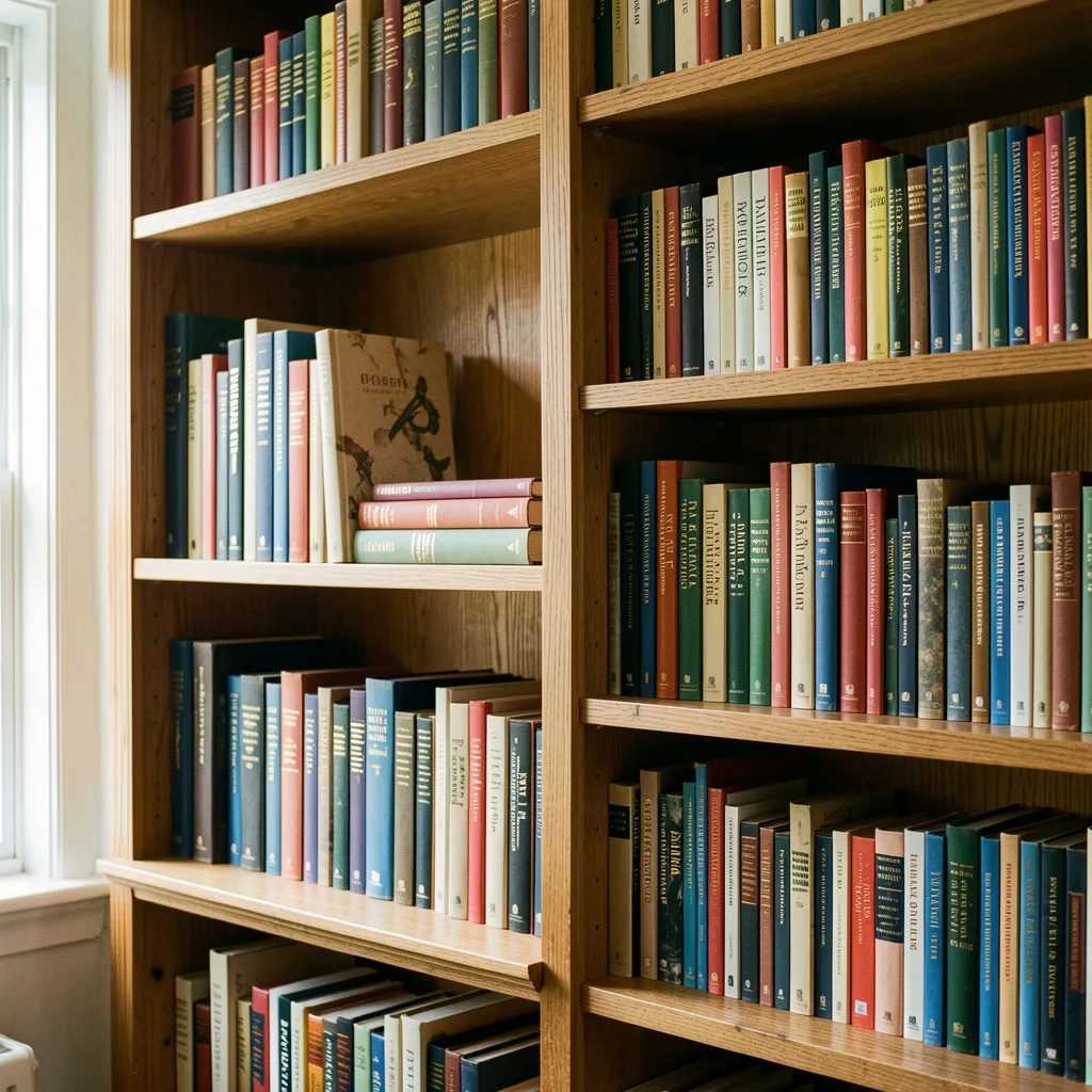 Peaceful reading space with organized book collection
